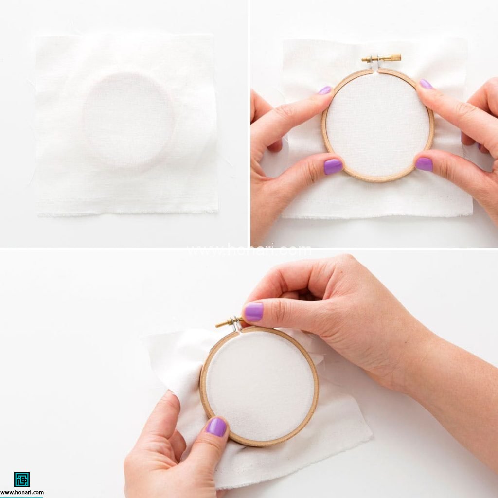 گلدوزی روی کیف پارچه ای