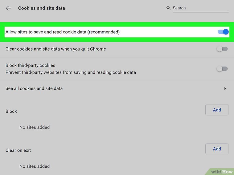 Allow sites to save and read cookie data