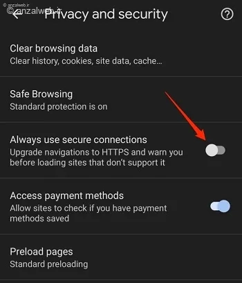 گزینه Always Use Secure Connections