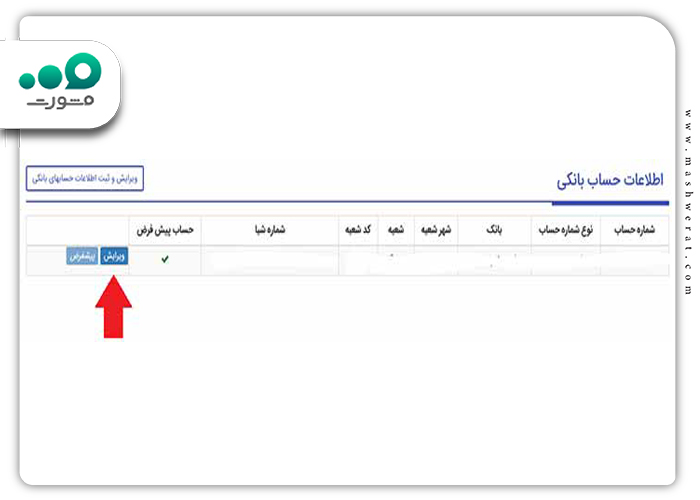 ویرایش اطلاعات حساب بانکی