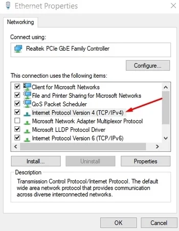 رفع ارور this site can't be reached در ویندوز ۱۰ Internet Protocol Version 4 (TCP/IPv4)