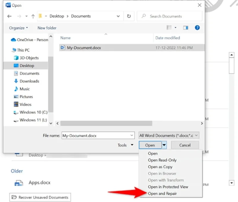 Repair کردن فایل ورد