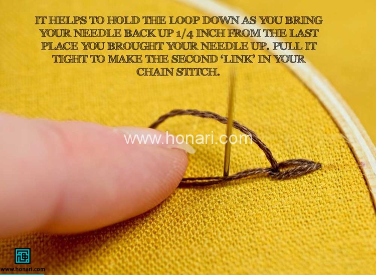 آموزش دوخت زنجیره ای روی پارچه