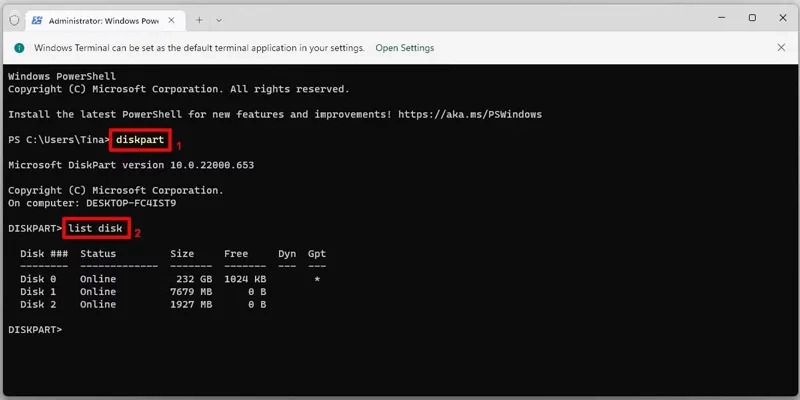استفاده از دستور DiskPart برای برطرف کرد مشکل Read-Only
