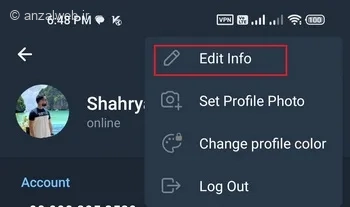 گزینه Edit info (ویرایش اطلاعات)