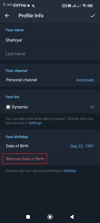 گزینه Remove Date of Birth