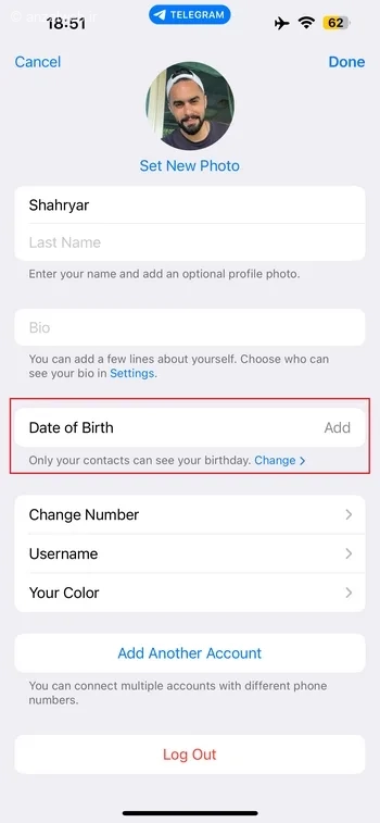 Add بخش Date of Birth