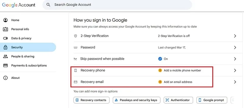 اضافه کردن شماره ایران و ایمیل به عنوان شماره ریکاوری و ایمیل بازیابی