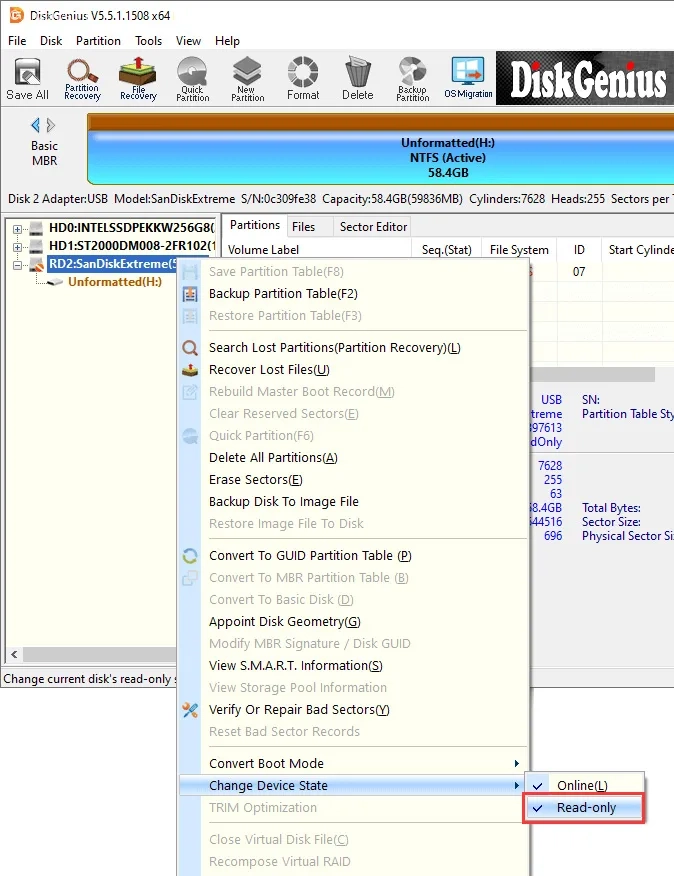 رفع مشکل Read-only با استفاده از نرم‌افزار DiskGenius