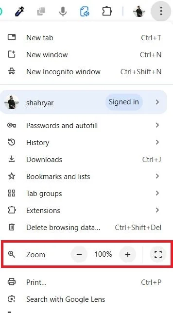 تغییر اندازه یک صفحه در کروم کامپیوتر (زوم)