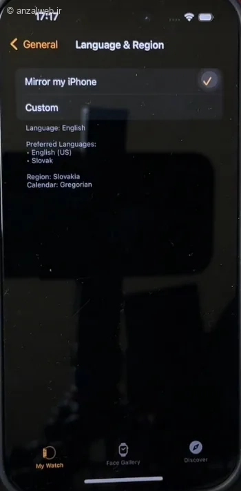 Mirror my iPhone تغییر زبان ساعت اپل واچ
