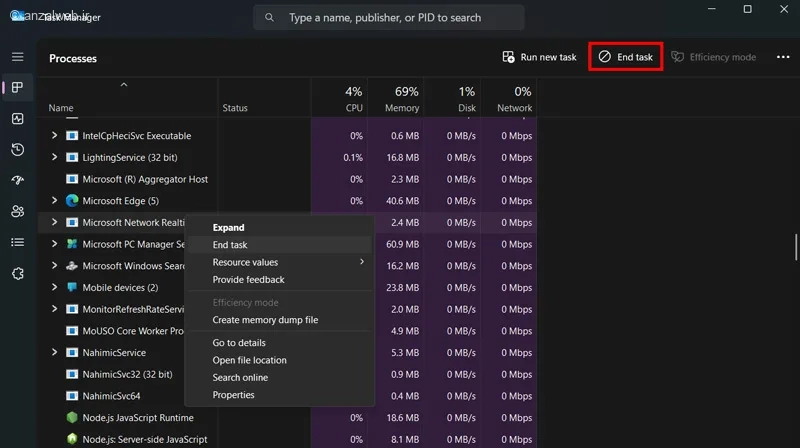 از بین بردن ویروس کامپیوتر با بررسی Task Manager