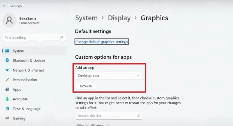 تنظیمات انتخاب نرم‌افزار OBS برای رفع مشکل صفحه سیاه OBS