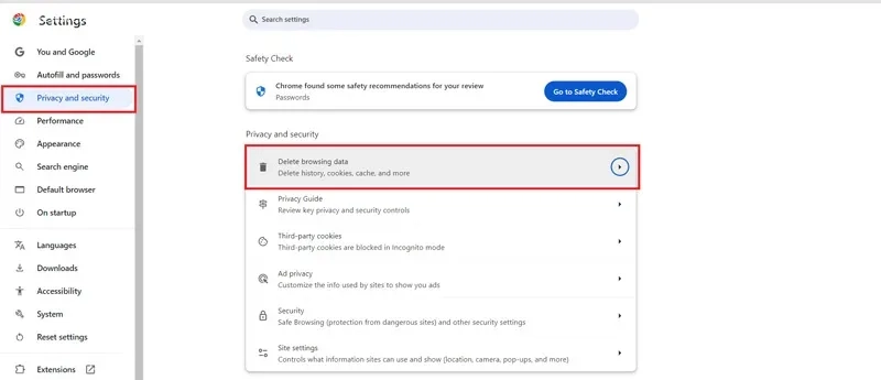 حذف اطلاعات کش کروم