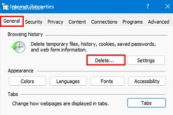 پاک کردن کش و کوکی از بخش Internet option سیستم برای رفع ارور دانلود منیجر