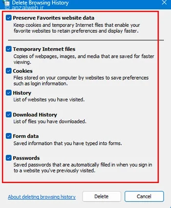 پاک کردن کش و کوکی از بخش Internet option سیستم برای حل مشکل idm