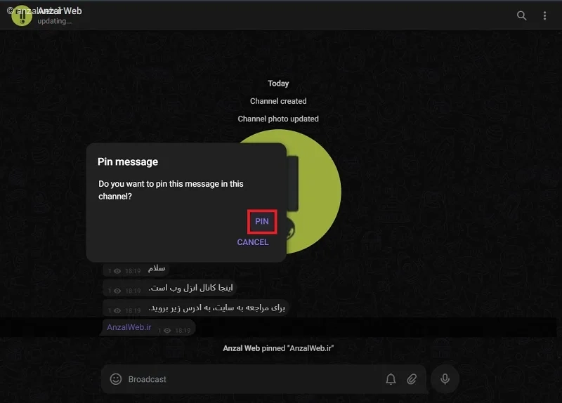 صفحه تایید پین پیام