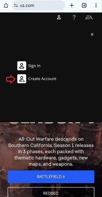 ساخت اکانت EA در موبایل