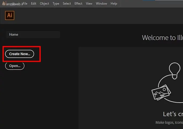 باز کردن فایل جدید در ایلاستریتور