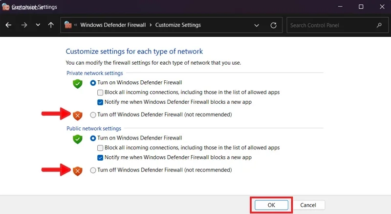 غیرفعال کردن فایروال ویندوز