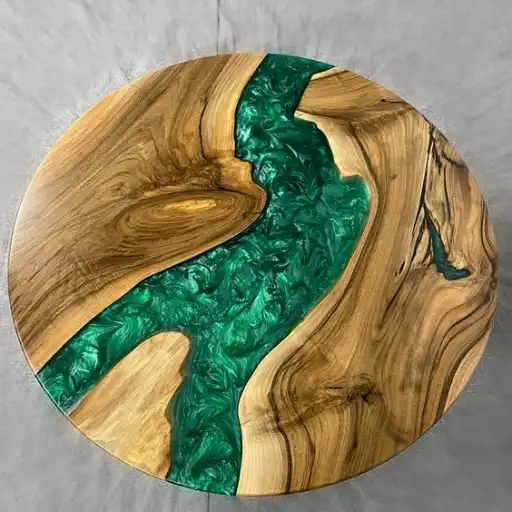 میز رزینی چوبی با رزین سبز