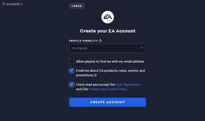 تنظیمات اکانت فیفا