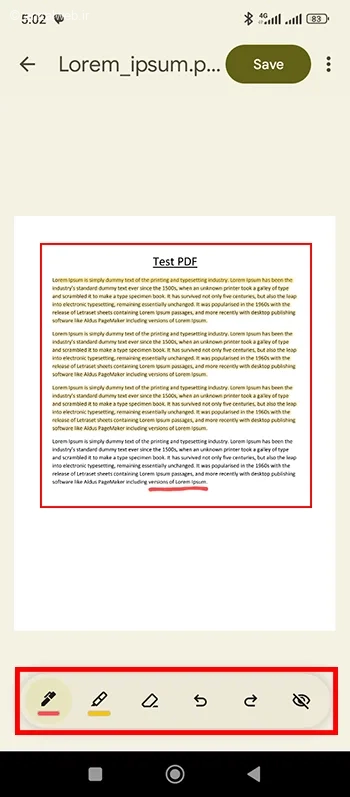 هایلایت متن در پی دی اف گوشی در گوگل درایو