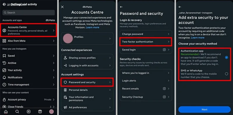 فعالسازی تایید دو مرحله‌ای در اینستاگرام