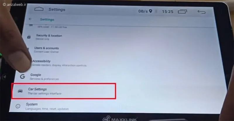 انتخاب گزینه Car Settings
