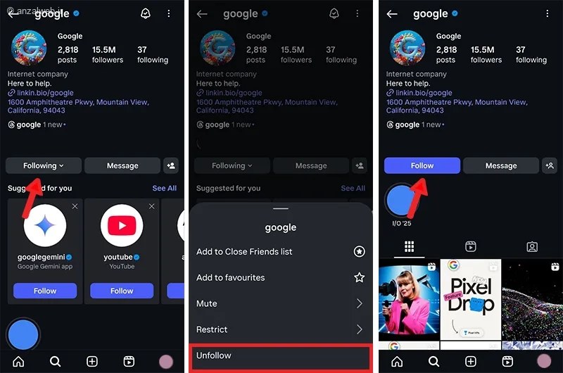 آنفالو و فالو کردن اکانت اینستاگرام