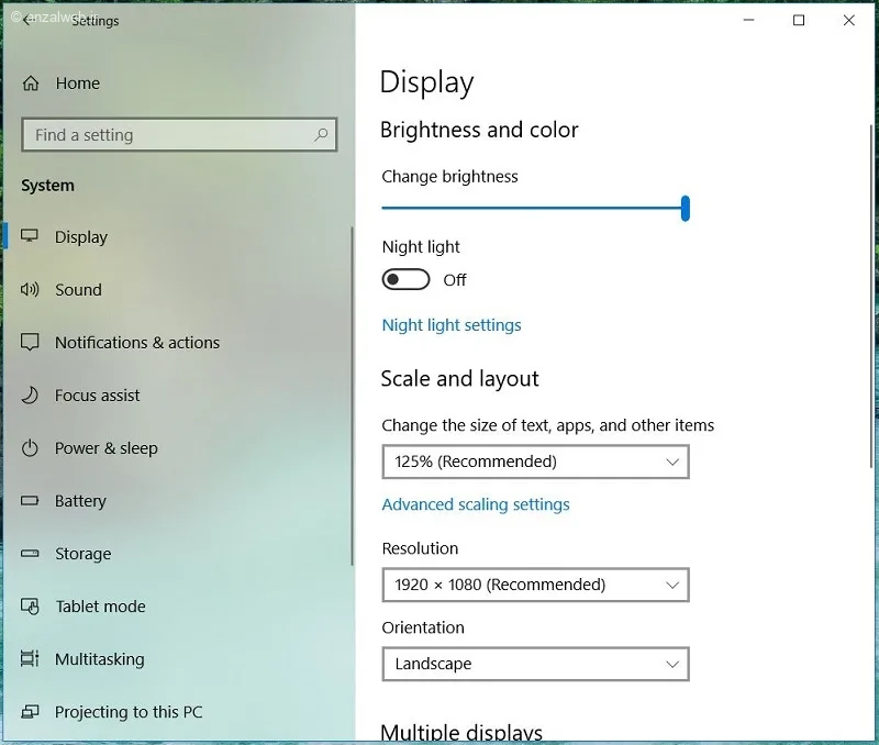 تنظیم در System > Display