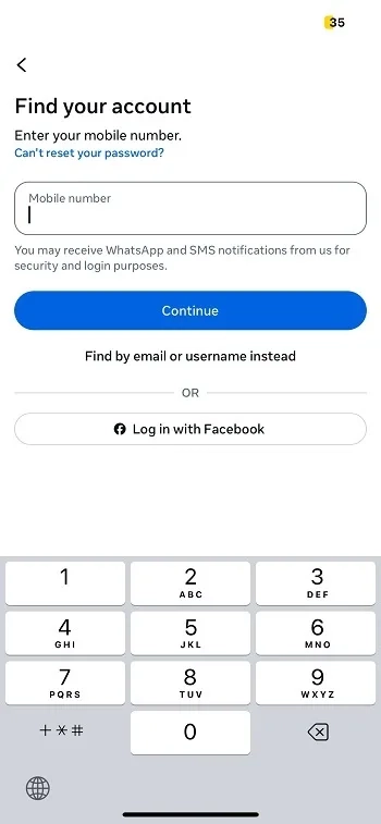 گزینه Find by mobile number instead