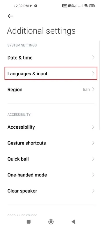 گزینه Languages & Input