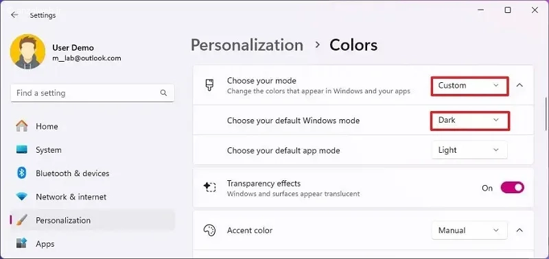 Choose your mode، گزینه Custom