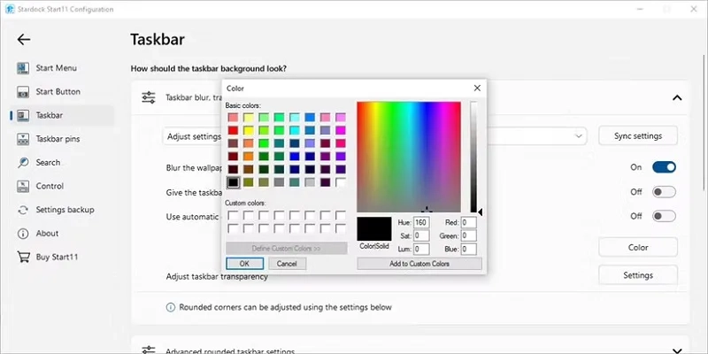 استفاده از برنامه های جانبی برای تغییر رنگ تسکبار در ویندوز 11