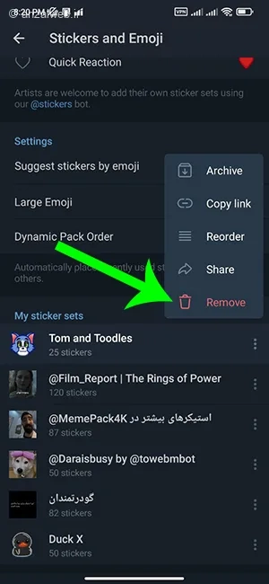 پاک کردن استیکر و حذف گیف از تلگرام