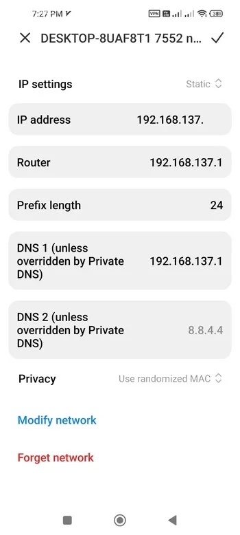 از "DHCP" به "Static"