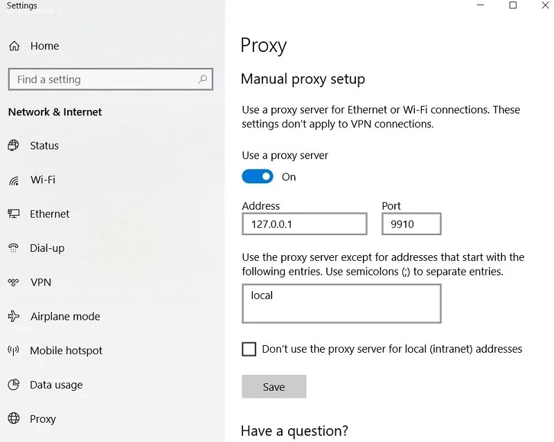 گزینه Use a Proxy Server