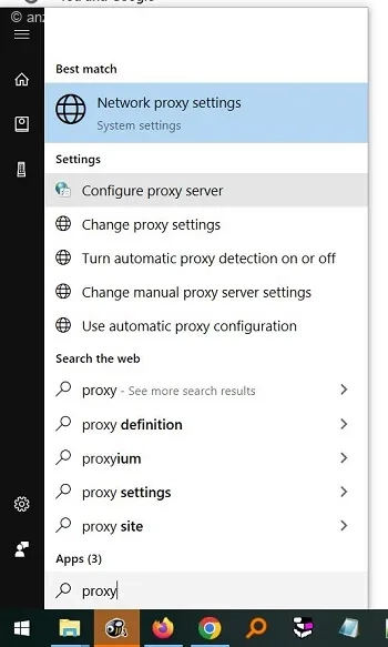عبارت proxy را تایپ