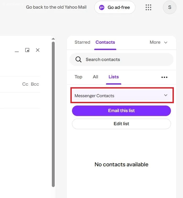 گزینه Lists یاهو
