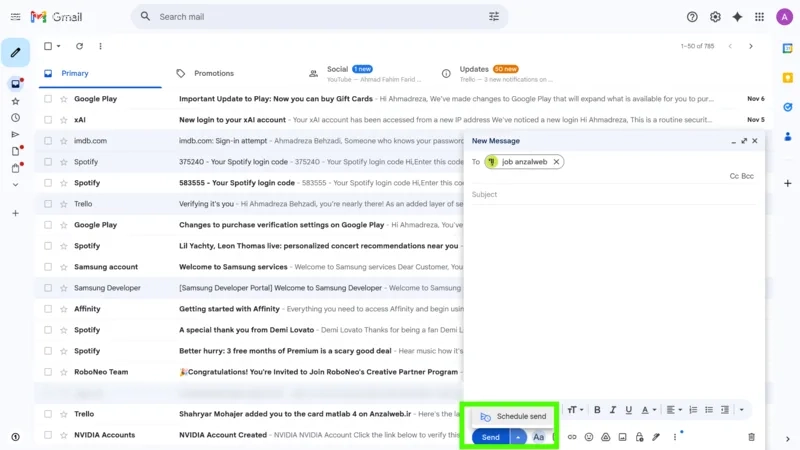 روش ارسال خودکار ایمیل در جیمیل