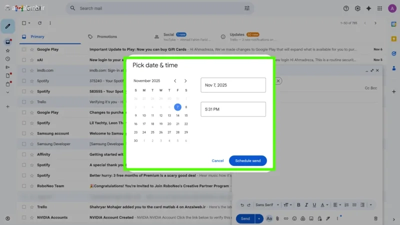همه مراحل ارسال خودکار ایمیل در جیمیل