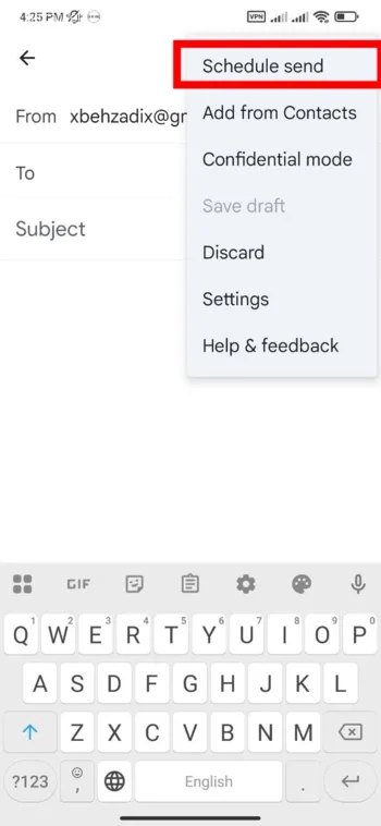 ارسال خودکار ایمیل در جیمیل در اندروید
