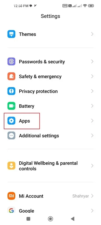 بخش برنامه ها یا Apps