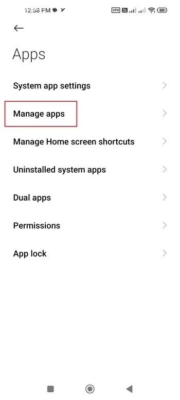 گزینه Manage Apps