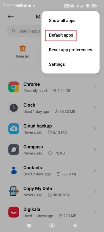 Default apps را انتخاب کنید