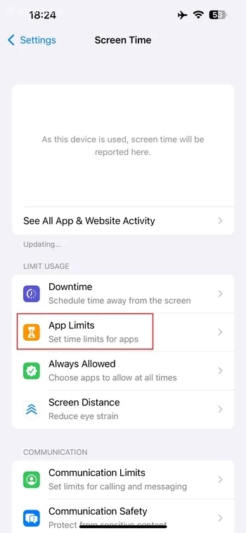 گزینه App Limits