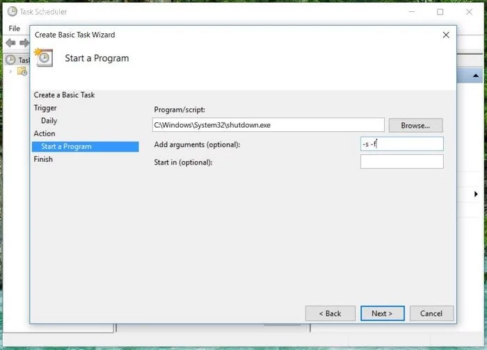 shutdown.exe را انتخاب کنید