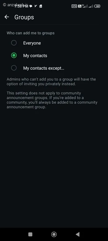 جلوگیری از اضافه شدن در گروه واتساپ