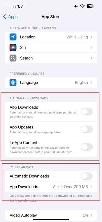 گزینه App Updates